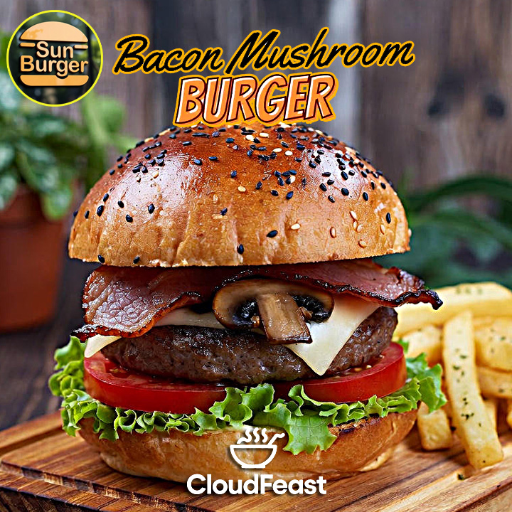 Bacon Mushroom Burger - Sun Burger (Good for 5 Persons)